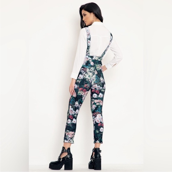 BlackMilk Take My Monet Black Art to Wear Floral Spring Flower Overalls - Picture 2 of 13